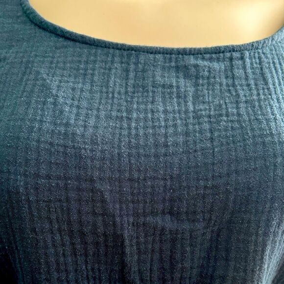 Hudson Gray Steel Blue 100% Cotton Raw Edge Long Bell Sleeve Top Size Large - Picture 2 of 12